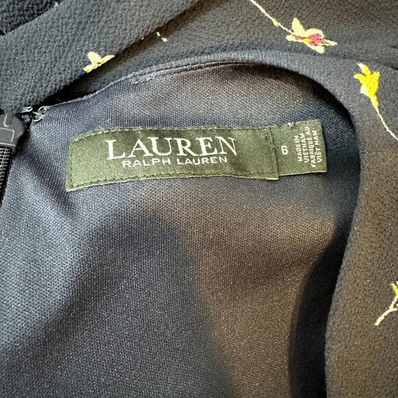 Lauren Ralph Lauren Navy Floral Crepe Long Sleeve Dress 6 - Picture 4 of 5
